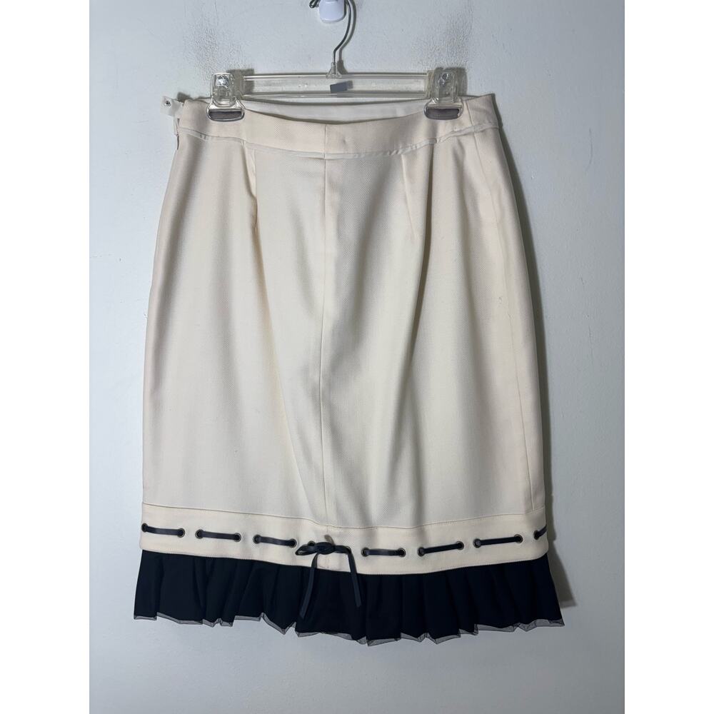 ECCOCI Cream Wool Blend Skirt with Black Removeable Pleated Hem Sz 12